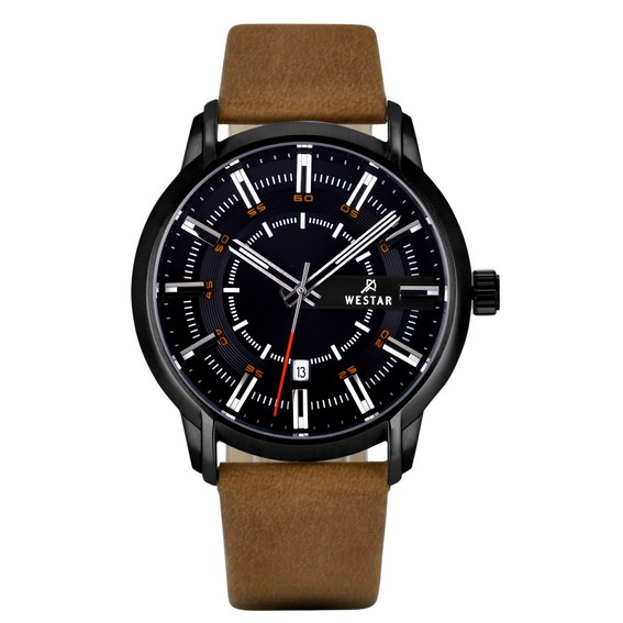 Westar Profile Кожаный ремешок Кварцевые мужские часы с черным циферблатом 50228STN883