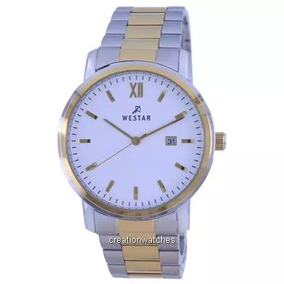 Westar 白色錶盤兩色不銹鋼石英 50245 CBN 101 男士手錶