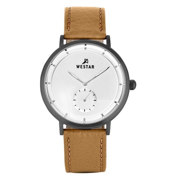 Relógio masculino Westar com pulseira de couro com mostrador prateado e quartzo 50246GGN187