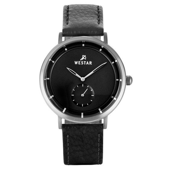 Westar 設定檔皮革錶帶黑色錶盤石英 50246STN103 男裝手錶 zh-CHS