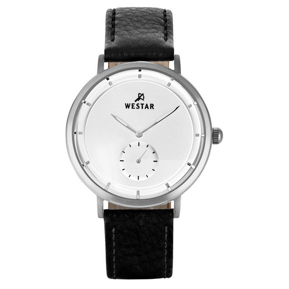Relógio masculino Westar com pulseira de couro com mostrador prateado e quartzo 50246STN107