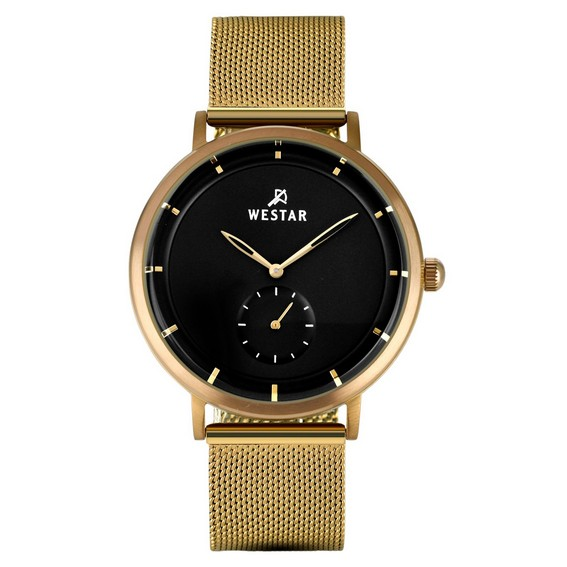 Reloj para hombre Westar Profile de acero inoxidable en tono dorado con esfera negra y cuarzo 50247BZZ103