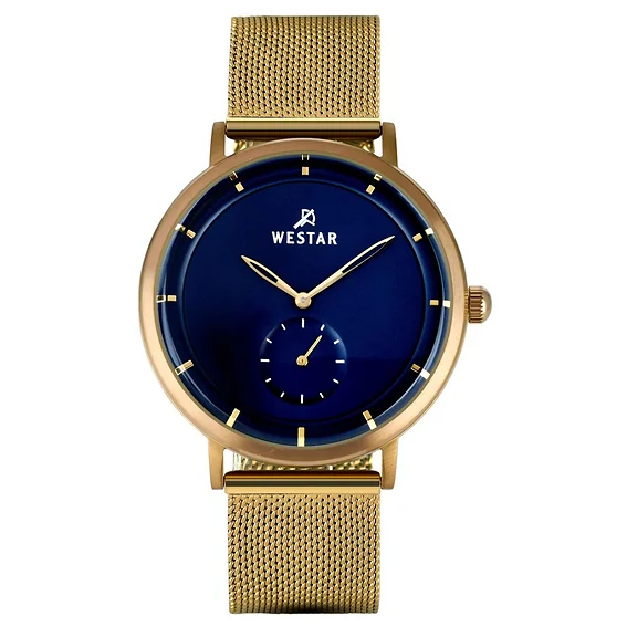 Westar Profile Gold Tone Stainless Steel Blue Dial Quartz 50247BZZ104 Men's Watch