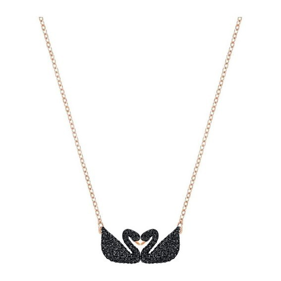 Swarovski Rose Gold Tone Plated Iconic Double Swan Necklace 5296468 For Women