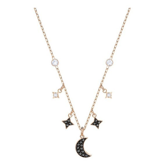 Swarovski Symbolic Rose Gold Tone Plated Duo Moon And Star Necklace 5429737 For Women