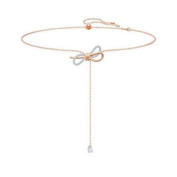 Swarovski Lifelong Bow Roségoldfarbene Y-förmige Halskette mit klarem Kristall 5447082 für Damen