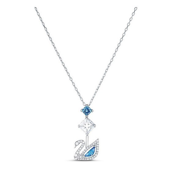 Swarovski Rhodium Plated Blue Dazzling Swan Necklace 5530625 For Women
