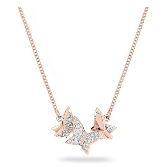 Swarovski Lilia Butterfly Rose Gold Tone Necklace With White Crystal 5636422 For Women
