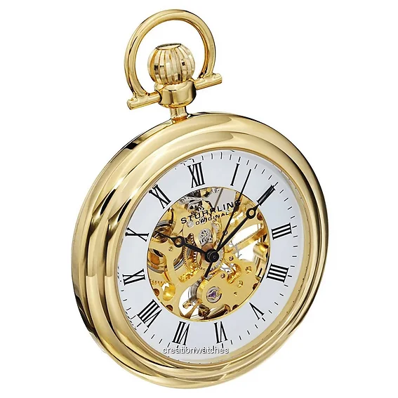 Stuhrling Original Vintage Mechanical Skeleton 23K Gold Plated 6053.33333 Men's Pocket Watch