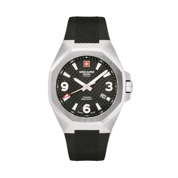 Swiss Alpine Military Typhoon Polyurethene Strap Black Dial Quartz 7005.1837 100M Men's Watch