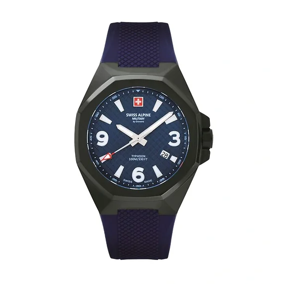 Swiss Alpine Military Typhoon Polyurethene Strap Blue Dial Quartz 7005.1875 100M Men's Watch