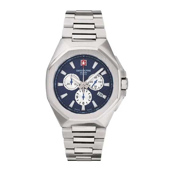 Swiss Alpine Military Typhoon Chrono Stainless Steel Blue Dial Quartz 7005.9135 100M Men's Watch
