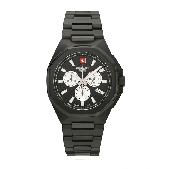Swiss Alpine Military Typhoon Chrono Stainless Steel Black Dial Quartz 7005.9177 100M Men's Watch