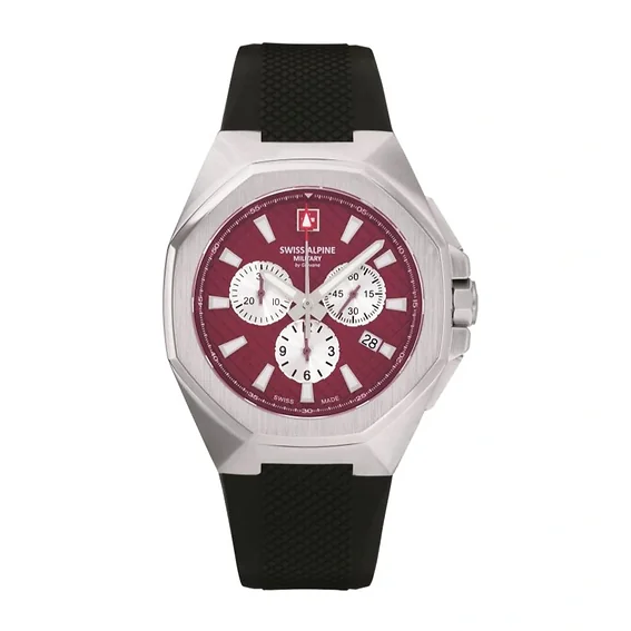Swiss Alpine Military Typhoon Chrono Polyurethene Strap Burgundy Dial Quartz 7005.9836 100M Men's Watch