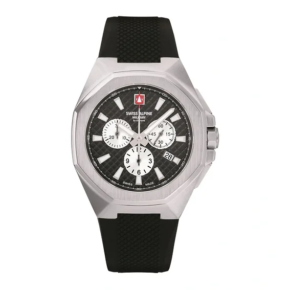 Swiss Alpine Military Typhoon Chrono Polyurethene Strap Black Dial Quartz 7005.9837 100M Men's Watch
