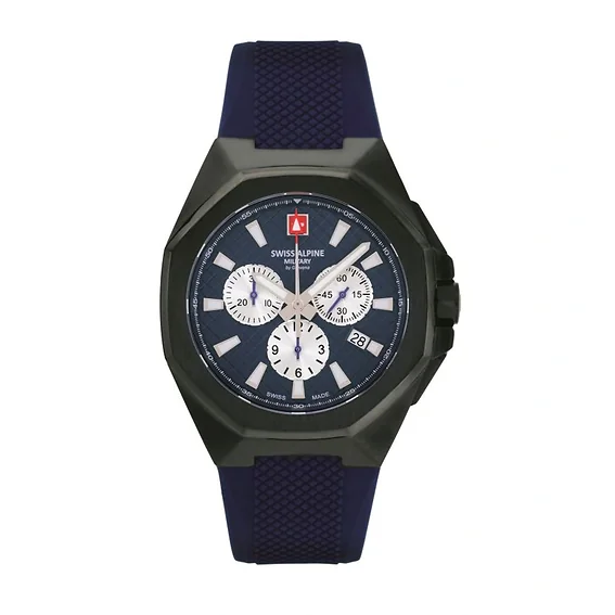 Swiss Alpine Military Typhoon Chrono Polyurethene Strap Blue Dial Quartz 7005.9875 100M Men's Watch