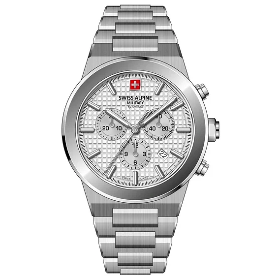Swiss Alpine Military Pioneer Chronograph Stainless Steel Silver Dial Quartz 7048.9132 100M Men's Watch