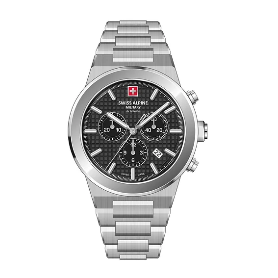 Swiss Alpine Military Pioneer Chronograph Stainless Steel Black Dial Quartz 7048.9137 100M Men's Watch