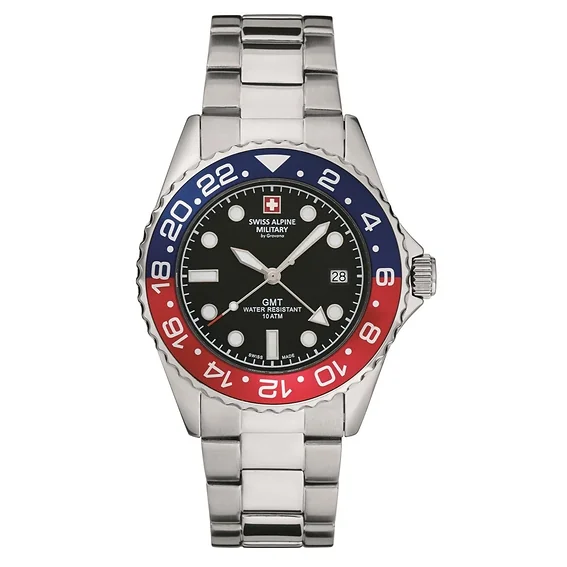 Swiss Alpine Military Master Diver GMT Stainless Steel Black Dial Quartz 7052.1131 100M Men's Watch
