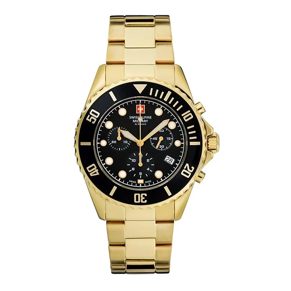 Swiss Alpine Military Master Diver Chronograph Stainless Steel Black Dial Quartz 7053.9117 100M Men's Watch