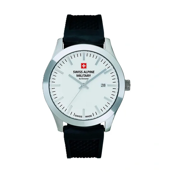 Swiss Alpine Military Combat Basic Rubber Strap White Dial Quartz 7055.1833 100M Men's Watch