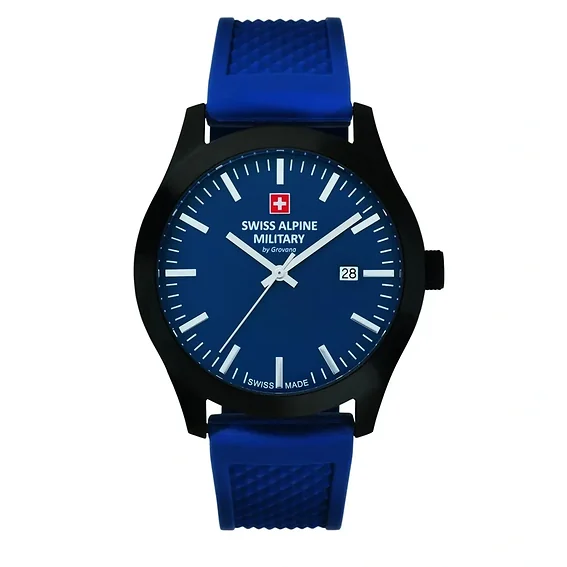 Swiss Alpine Military Combat Basic Rubber Strap Blue Dial Quartz 7055.1875 100M Men's Watch