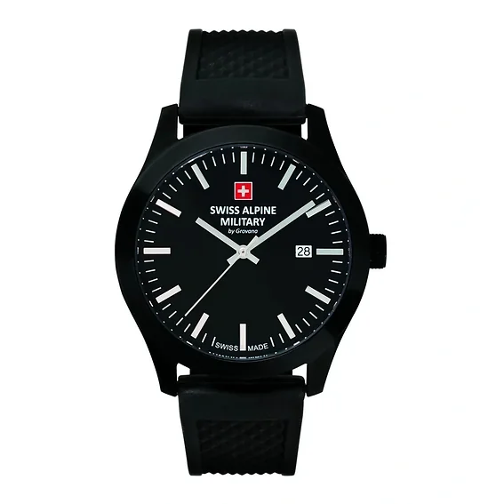 Swiss Alpine Military Combat Basic Rubber Strap Black Dial Quartz 7055.1877 100M Men's Watch