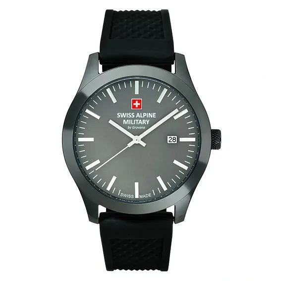 Swiss Alpine Military Combat Basic Rubber Strap Anthracite Dial Quartz 7055.1898 100M Men's Watch