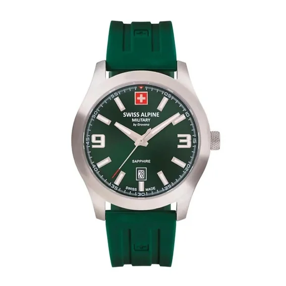 Swiss Alpine Military Combat Pro Rubber Strap Green Dial Quartz 7056.1834 100M Men's Watch