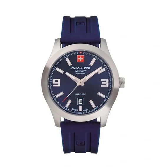 Swiss Alpine Military Combat Pro Rubber Strap Blue Dial Quartz 7056.1835 100M Men's Watch