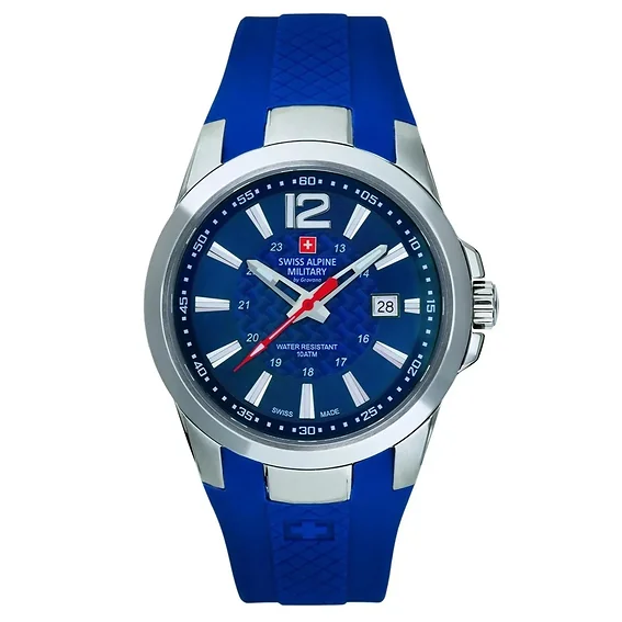 Swiss Alpine Military Combat Air Rubber Strap Blue Dial Quartz 7058.1835 100M Men's Watch