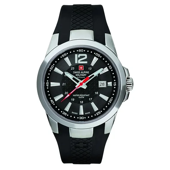 Swiss Alpine Military Combat Air Rubber Strap Black Dial Quartz 7058.1837 100M Men's Watch