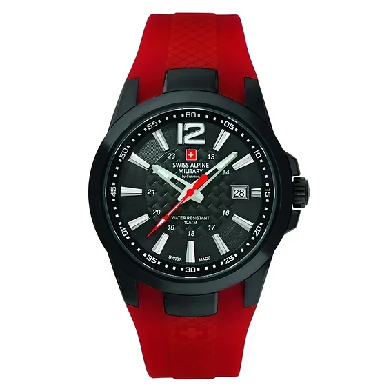 Swiss Alpine Military Combat Air Rubber Strap Black Dial Quartz 7058.1876 100M Men's Watch