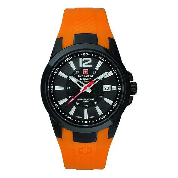Swiss Alpine Military Combat Air Rubber Strap Black Dial Quartz 7058.1879 100M Men's Watch