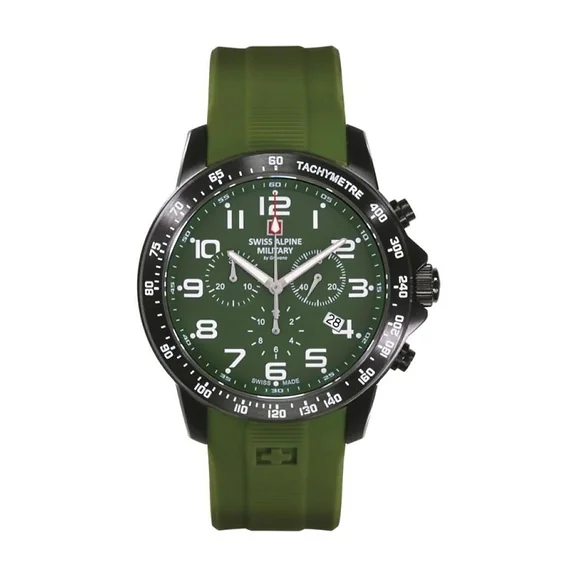 Swiss Alpine Military Ranger Chronograph Rubber Strap Green Dial Quartz 7064.9874 100M Men's Watch
