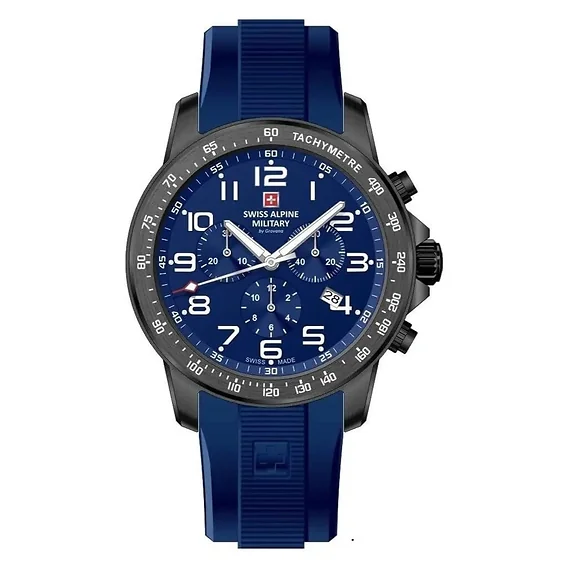 Swiss Alpine Military Ranger Chronograph Rubber Strap Blue Dial Quartz 7064.9875 100M Men's Watch