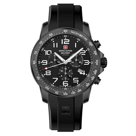 Swiss Alpine Military Ranger Chronograph Rubber Strap Black Dial Quartz 7064.9877 100M Men's Watch