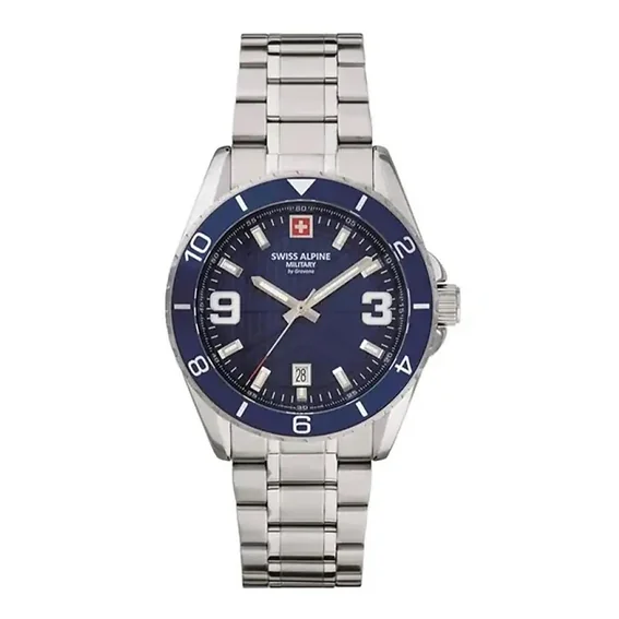 Swiss Alpine Military Sentinel Stainless Steel Blue Dial Quartz 7073.1135 100M Men's Watch
