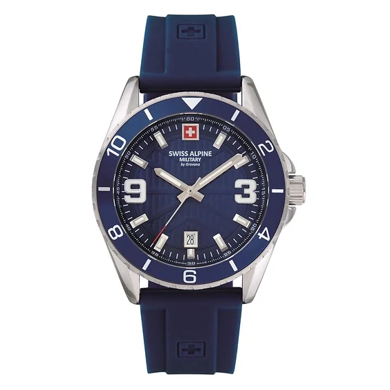 Swiss Alpine Military Sentinel Rubber Strap Blue Dial Quartz 7073.1835 100M Men's Watch