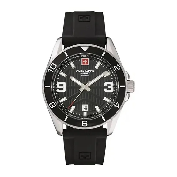 Swiss Alpine Military Sentinel Rubber Strap Black Dial Quartz 7073.1837 100M Men's Watch