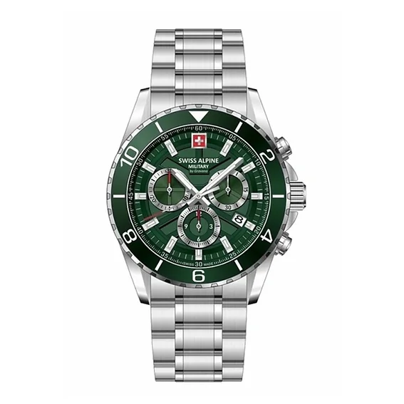 Swiss Alpine Military Sentinel Chrono Stainless Steel Green Dial Quartz 7073.9134 100M Men's Watch