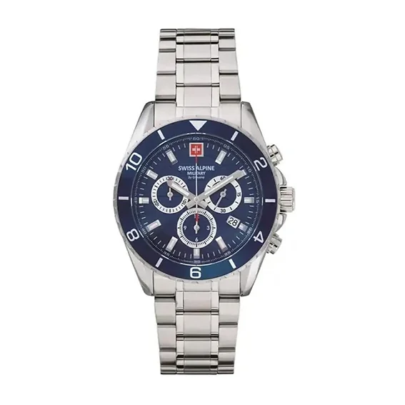 Swiss Alpine Military Sentinel Chrono Stainless Steel Blue Dial Quartz 7073.9135 100M Men's Watch