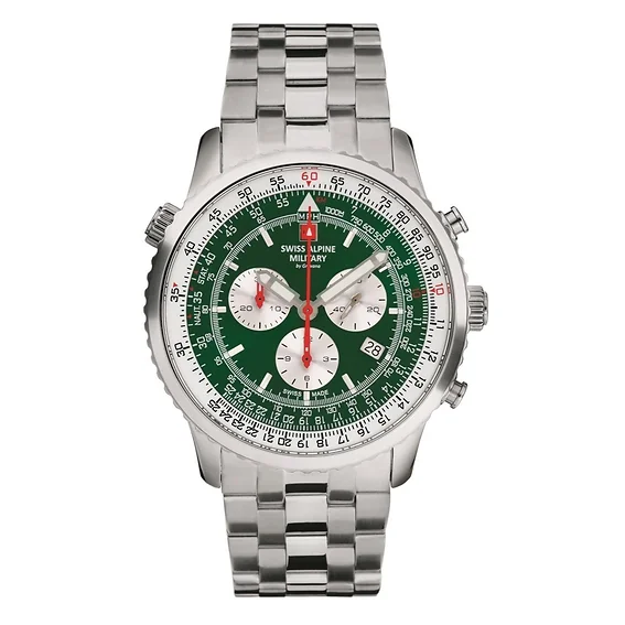 Swiss Alpine Military Viper Chronograph Stainless Steel Green Dial Quartz 7078.9134 100M Men's Watch