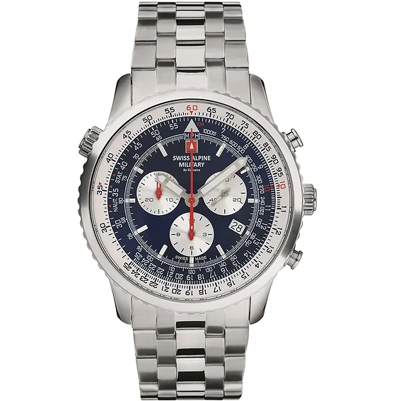 Swiss Alpine Military Viper Chronograph Stainless Steel Blue Dial Quartz 7078.9135 100M Men's Watch