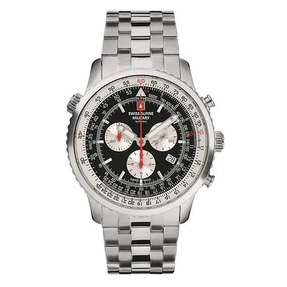 Swiss Alpine Military Viper Chronograph Stainless Steel Black Dial Quartz 7078.9137 100M Men's Watch