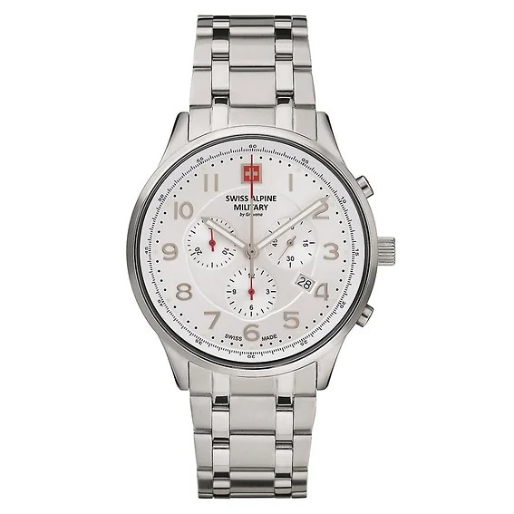 Swiss Alpine Military Skymaster Chronograph Stainless Steel Silver Dial Quartz 7084.9132 100M Men's Watch