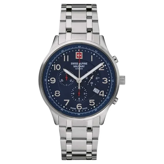 Swiss Alpine Military Skymaster Chronograph Stainless Steel Blue Dial Quartz 7084.9135 100M Men's Watch