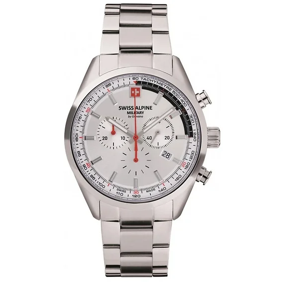 Swiss Alpine Military Pegasus Chronograph Stainless Steel Silver Dial Quartz 7086.9132 100M Men's Watch