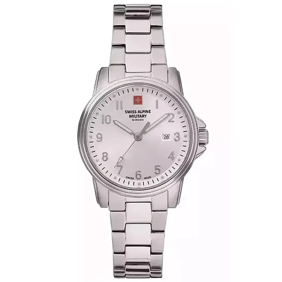 Swiss Alpine Military Leader Ladies Stainless Steel Silver Dial Quartz 7711.1132 100M Women's Watch
