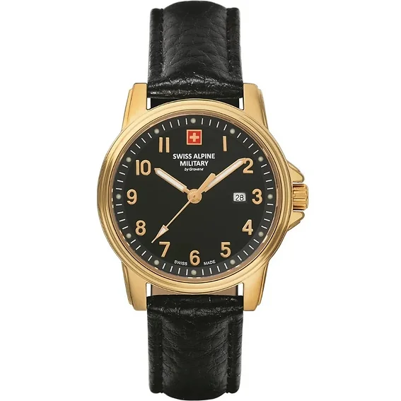 Swiss Alpine Military Leader Ladies Leather Strap Black Dial Quartz 7711.1517 100M Women's Watch